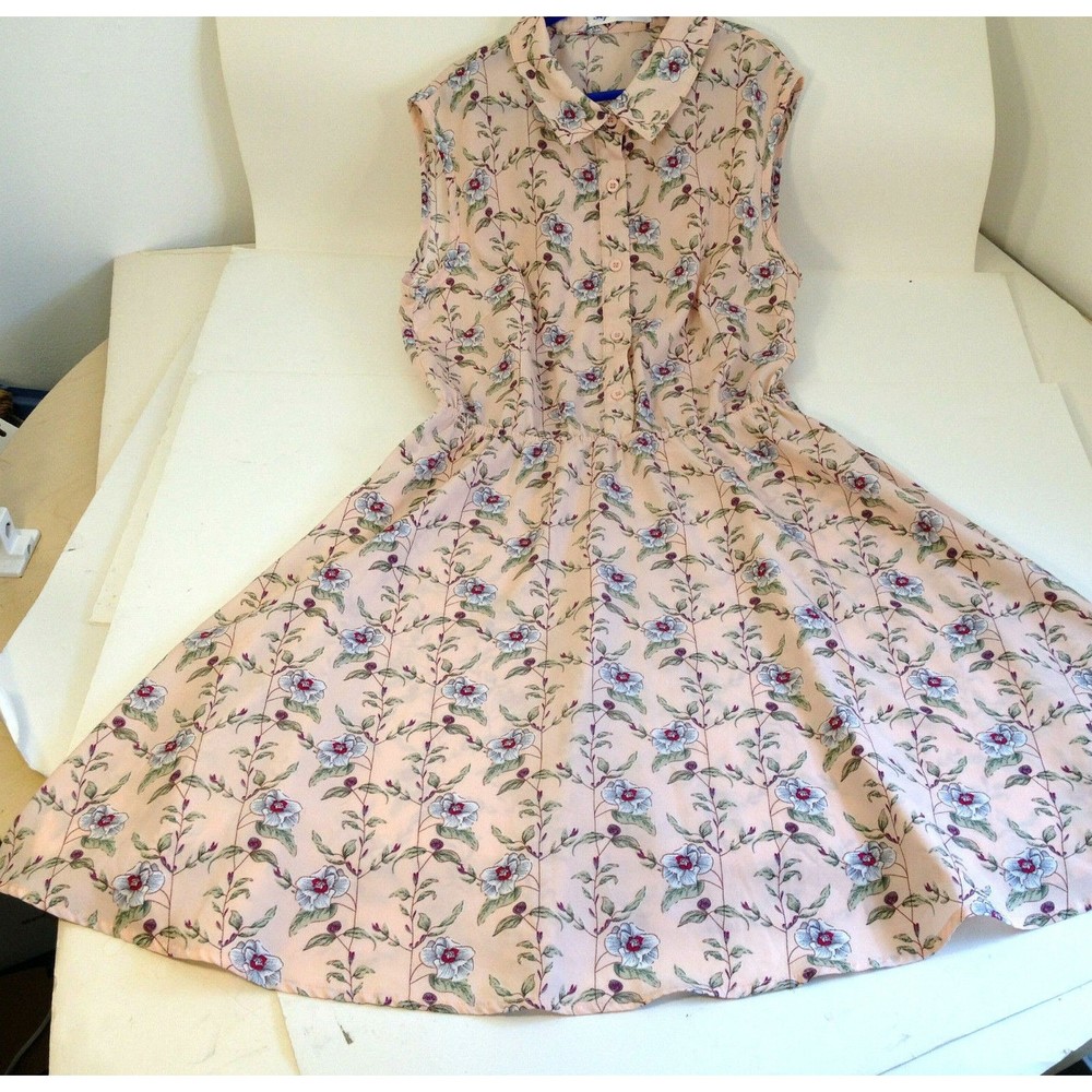 Aphratti Dress Sleeveless Collared Button Top Designed w/ Roses Size Small - Picture 2 of 12